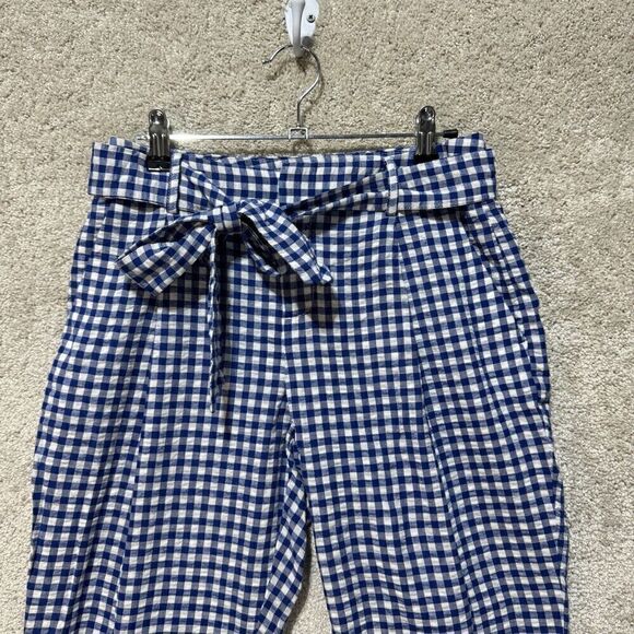Banana Republic Pants NWT Women's 0P Blue White Gingham Tie Waist Crop Straight - Picture 2 of 15